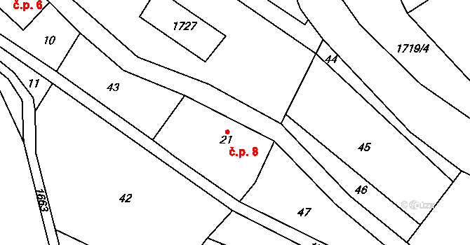 Mrklov 8, Benecko na parcele st. 21 v KÚ Mrklov, Katastrální mapa