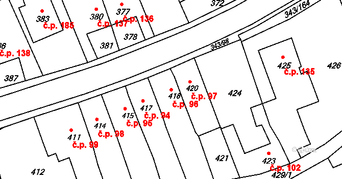 Lažánky 96, Blansko na parcele st. 418 v KÚ Lažánky u Blanska, Katastrální mapa