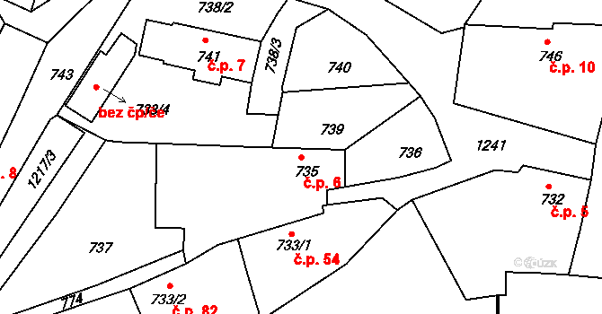 Krasetín 6, Holubov na parcele st. 735 v KÚ Holubov, Katastrální mapa
