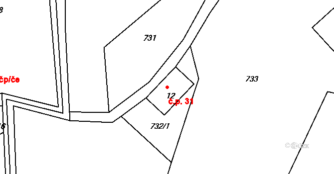 Helkovice 31, Vysoké nad Jizerou na parcele st. 12 v KÚ Helkovice, Katastrální mapa