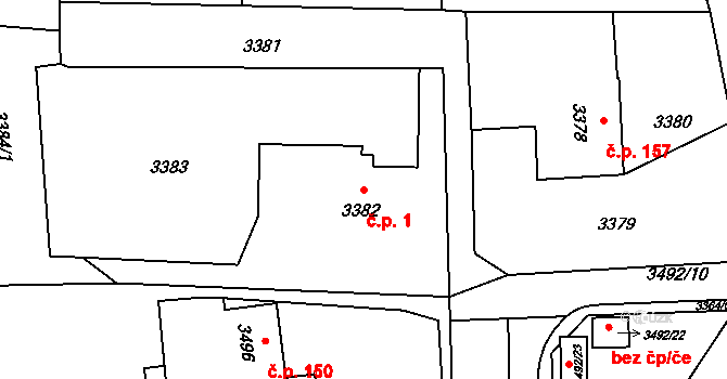 Lutyně 1, Orlová na parcele st. 3382 v KÚ Horní Lutyně, Katastrální mapa