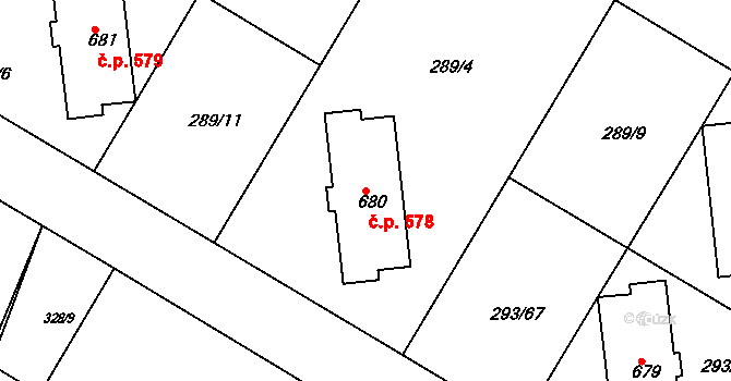 Krásno nad Bečvou 578, Valašské Meziříčí na parcele st. 680 v KÚ Krásno nad Bečvou, Katastrální mapa