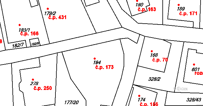 Dolní Poustevna 173 na parcele st. 194 v KÚ Dolní Poustevna, Katastrální mapa
