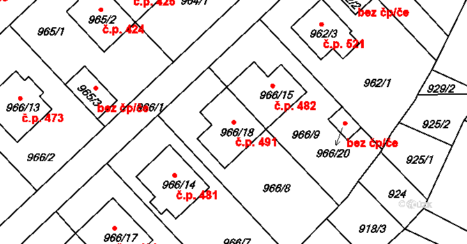 Novosedlice 491 na parcele st. 966/18 v KÚ Novosedlice, Katastrální mapa