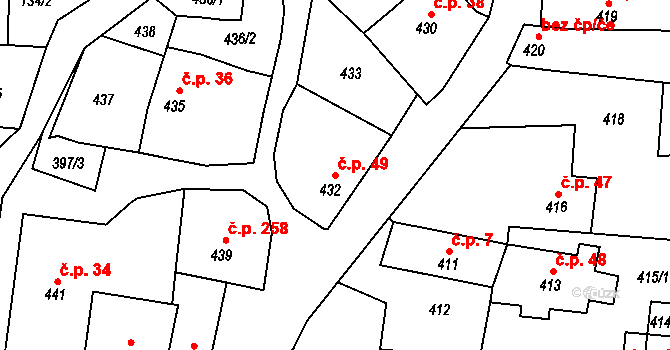 Batelov 49 na parcele st. 432 v KÚ Batelov, Katastrální mapa