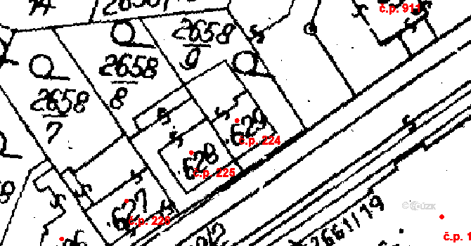 Jaroměřice nad Rokytnou 224 na parcele st. 629 v KÚ Jaroměřice nad Rokytnou, Katastrální mapa