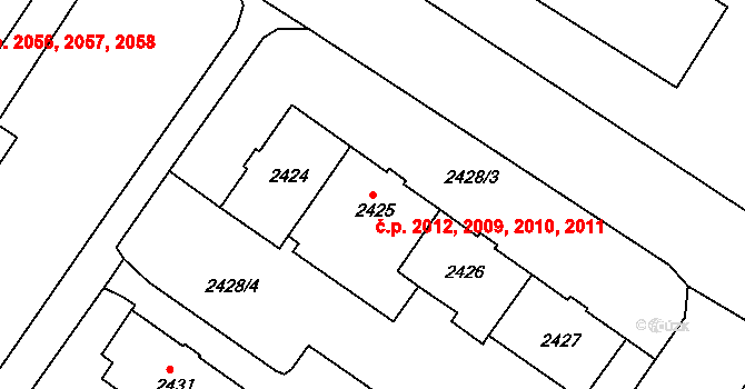 Žabovřesky 2009,2010,2011,2012, Brno na parcele st. 2427 v KÚ Žabovřesky, Katastrální mapa
