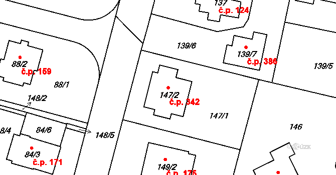 Klokoty 342, Tábor na parcele st. 147/2 v KÚ Klokoty, Katastrální mapa