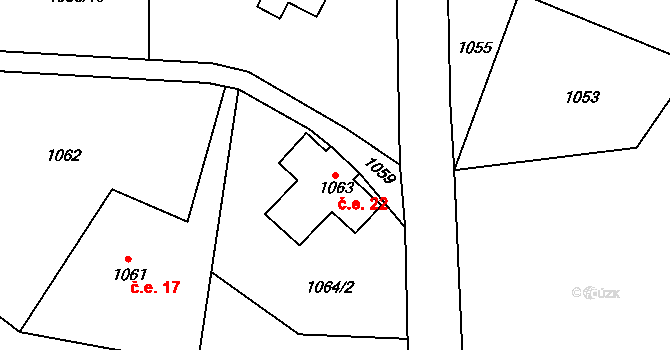 Milíře 22, Rádlo na parcele st. 1063 v KÚ Rádlo, Katastrální mapa