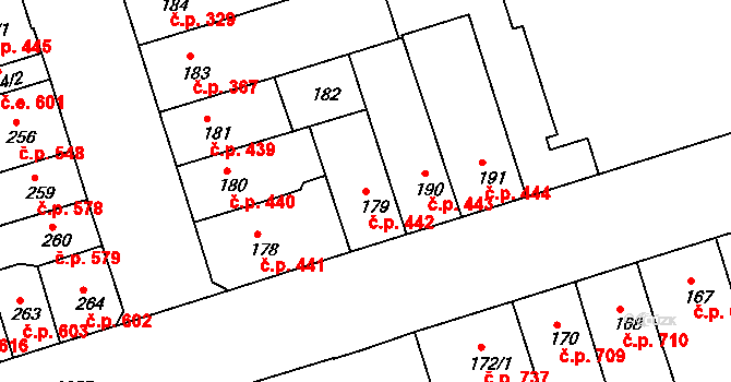 Trnovany 442, Teplice na parcele st. 179 v KÚ Teplice-Trnovany, Katastrální mapa