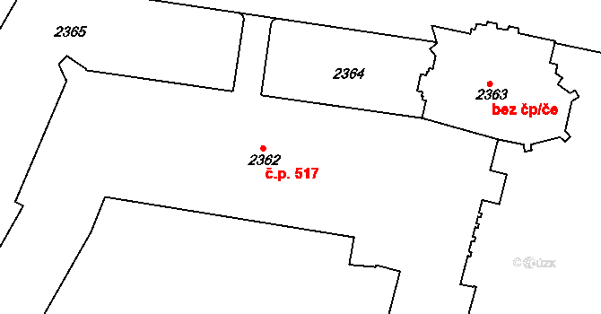 Teplice 517 na parcele st. 2362 v KÚ Teplice, Katastrální mapa