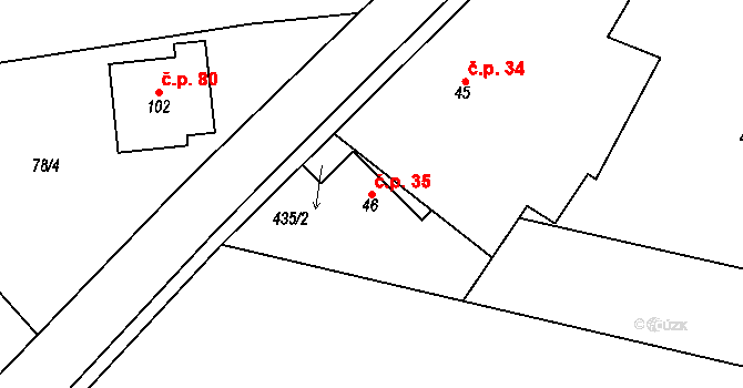 Probluz 35, Dolní Přím na parcele st. 46 v KÚ Probluz, Katastrální mapa