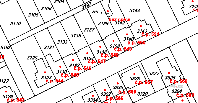 Záběhlice 548, Praha na parcele st. 3136 v KÚ Záběhlice, Katastrální mapa