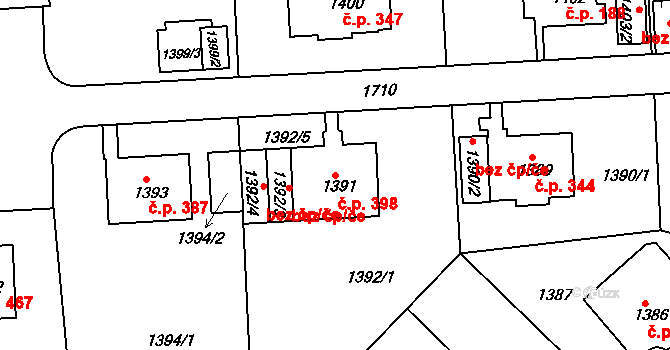 Hlubočepy 398, Praha na parcele st. 1391 v KÚ Hlubočepy, Katastrální mapa