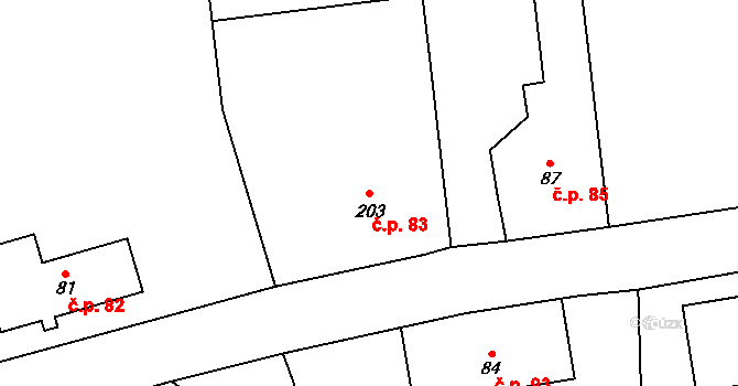 Choustníkovo Hradiště 83 na parcele st. 203 v KÚ Choustníkovo Hradiště, Katastrální mapa