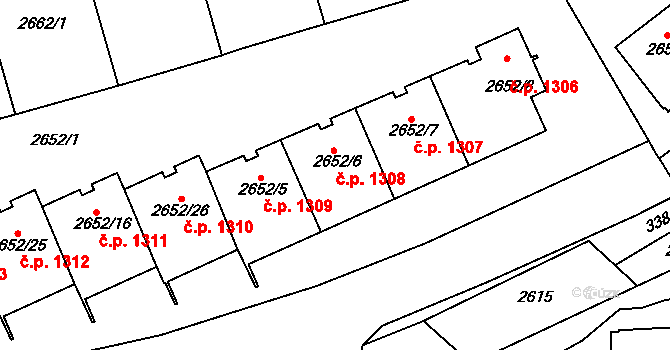 Michle 1308, Praha na parcele st. 2652/6 v KÚ Michle, Katastrální mapa