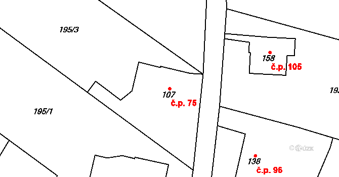 Podhůří 75, Vrchlabí na parcele st. 107 v KÚ Podhůří-Harta, Katastrální mapa