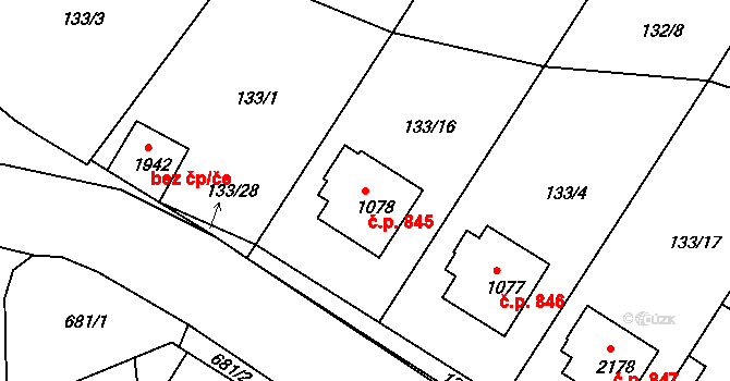 Sezimovo Ústí 845 na parcele st. 1078 v KÚ Sezimovo Ústí, Katastrální mapa