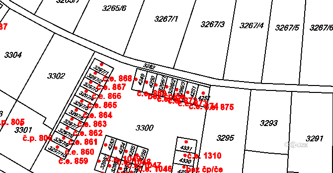 Kuřim 872 na parcele st. 3296/2 v KÚ Kuřim, Katastrální mapa