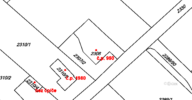 Hranice 950, Karviná na parcele st. 2308 v KÚ Karviná-město, Katastrální mapa