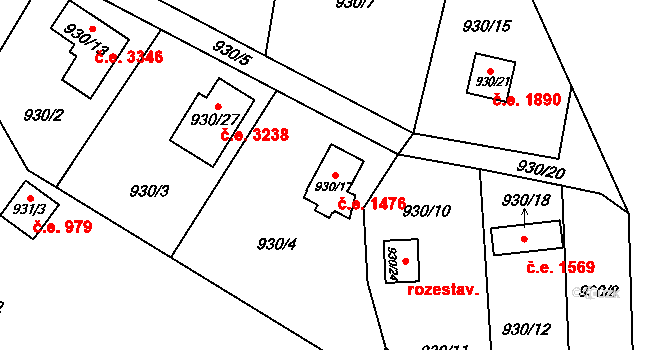 Újezd 1476, Plzeň na parcele st. 930/17 v KÚ Újezd, Katastrální mapa