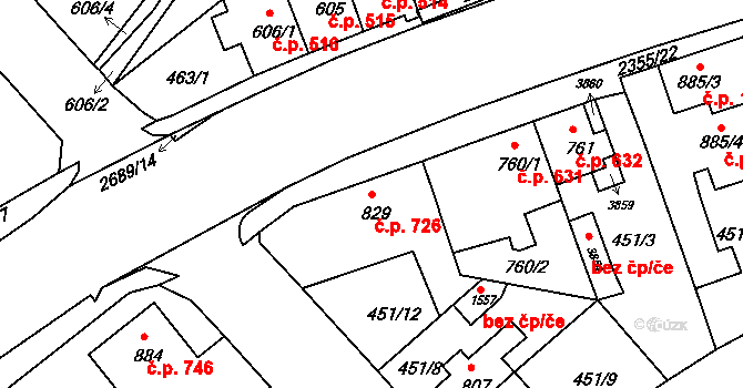 Ústí nad Orlicí 726 na parcele st. 829 v KÚ Ústí nad Orlicí, Katastrální mapa