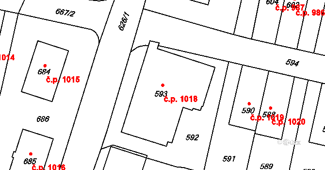 Šumbark 1018, Havířov na parcele st. 593 v KÚ Šumbark, Katastrální mapa