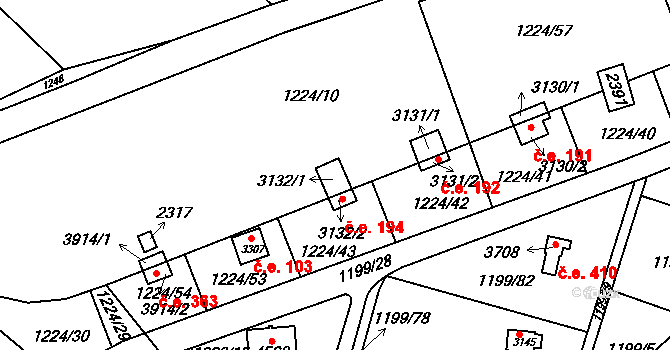 Pražské Předměstí 194, Hradec Králové na parcele st. 3132/1 v KÚ Pražské Předměstí, Katastrální mapa