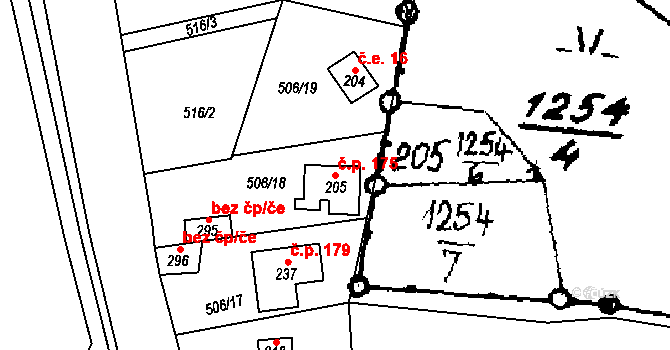 Lazníky 175 na parcele st. 205 v KÚ Lazníky, Katastrální mapa