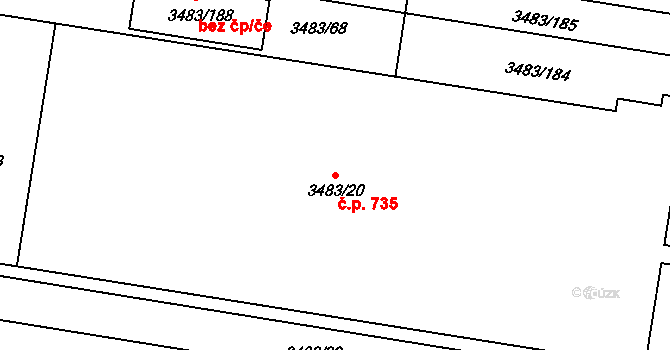 Vyškov-Předměstí 735, Vyškov na parcele st. 3483/20 v KÚ Vyškov, Katastrální mapa