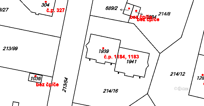 Starý Plzenec 1183,1184 na parcele st. 1939 v KÚ Starý Plzenec, Katastrální mapa