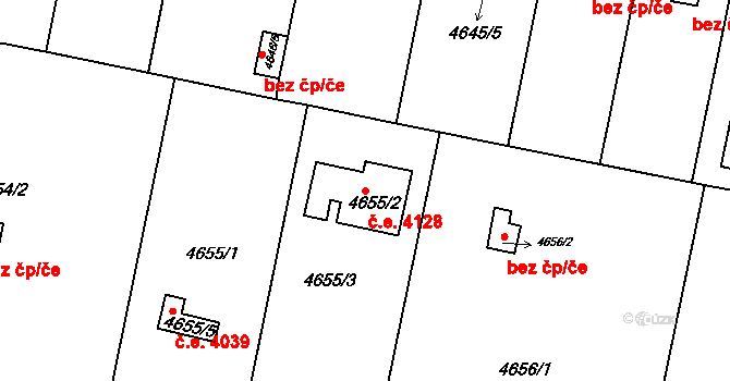 Znojmo 4128 na parcele st. 4655/2 v KÚ Znojmo-město, Katastrální mapa