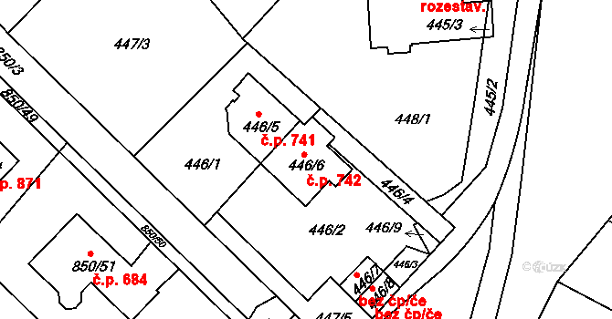 Kolovraty 742, Praha 9 na parcele st. 446/6 v KÚ Kolovraty, Katastrální mapa
