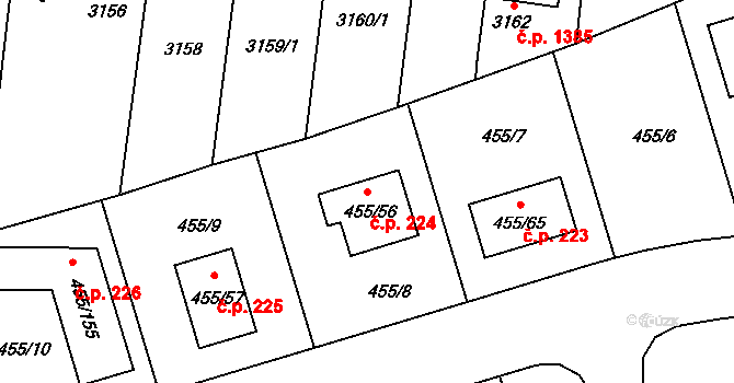 Roudné 224 na parcele st. 455/56 v KÚ Roudné, Katastrální mapa