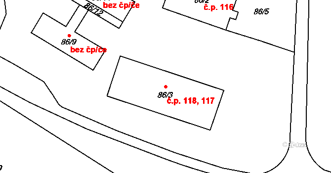 Bukovany 117,118 na parcele st. 86/3 v KÚ Bukovany u Sokolova, Katastrální mapa