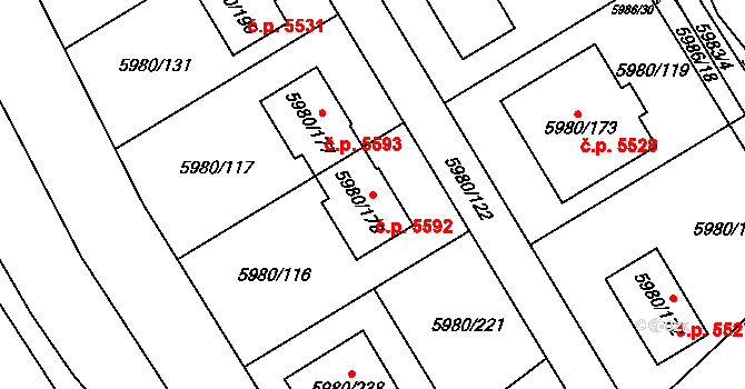 Chomutov 5592 na parcele st. 5980/178 v KÚ Chomutov I, Katastrální mapa
