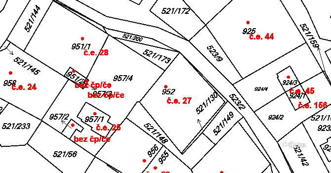 Hradec 27, Rokle na parcele st. 952 v KÚ Rokle, Katastrální mapa