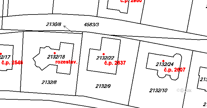 Horní Počernice 2637, Praha na parcele st. 2132/22 v KÚ Horní Počernice, Katastrální mapa