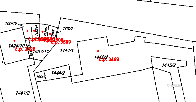 Frýdek 3469, Frýdek-Místek na parcele st. 1442/2 v KÚ Frýdek, Katastrální mapa
