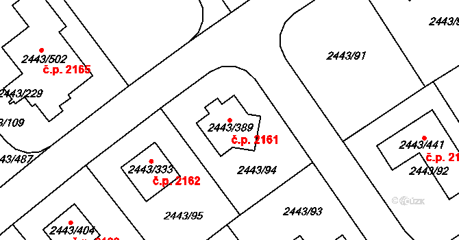 Roztoky 2161 na parcele st. 2443/389 v KÚ Roztoky u Prahy, Katastrální mapa