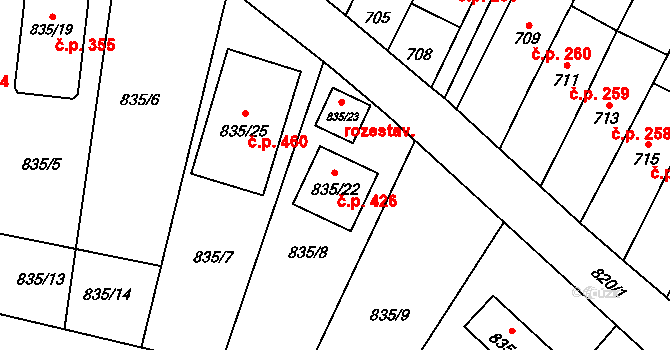 Lipůvka 426 na parcele st. 835/22 v KÚ Lipůvka, Katastrální mapa
