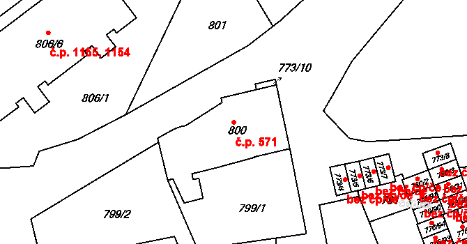 Jemnice 571 na parcele st. 800 v KÚ Jemnice, Katastrální mapa