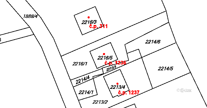 Šumbark 1236, Havířov na parcele st. 2216/5 v KÚ Šumbark, Katastrální mapa