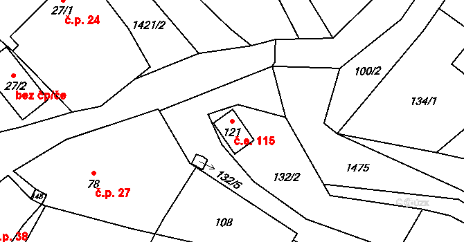 Řevnov 115, Chotoviny na parcele st. 121 v KÚ Řevnov, Katastrální mapa