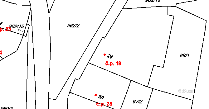 Dolní Záhoří 19, Záhoří na parcele st. 24 v KÚ Horní Záhoří u Písku, Katastrální mapa