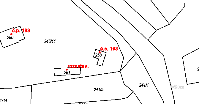 Kojetice 163 na parcele st. 250 v KÚ Kojetice na Moravě, Katastrální mapa