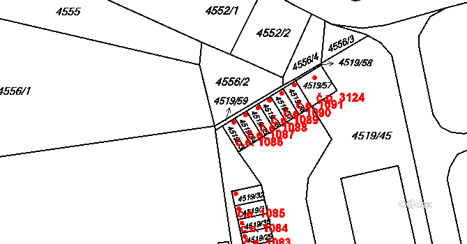 Tábor 1086 na parcele st. 4519/33 v KÚ Tábor, Katastrální mapa