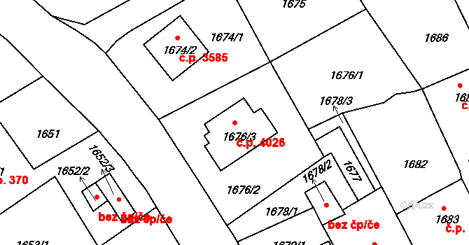 Mšeno nad Nisou 4026, Jablonec nad Nisou na parcele st. 1676/3 v KÚ Mšeno nad Nisou, Katastrální mapa