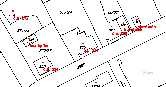 Heřmanice 317, Ostrava na parcele st. 325 v KÚ Heřmanice, Katastrální mapa