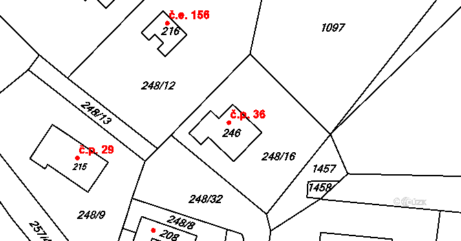 Čelina 36, Borotice na parcele st. 246 v KÚ Čelina, Katastrální mapa